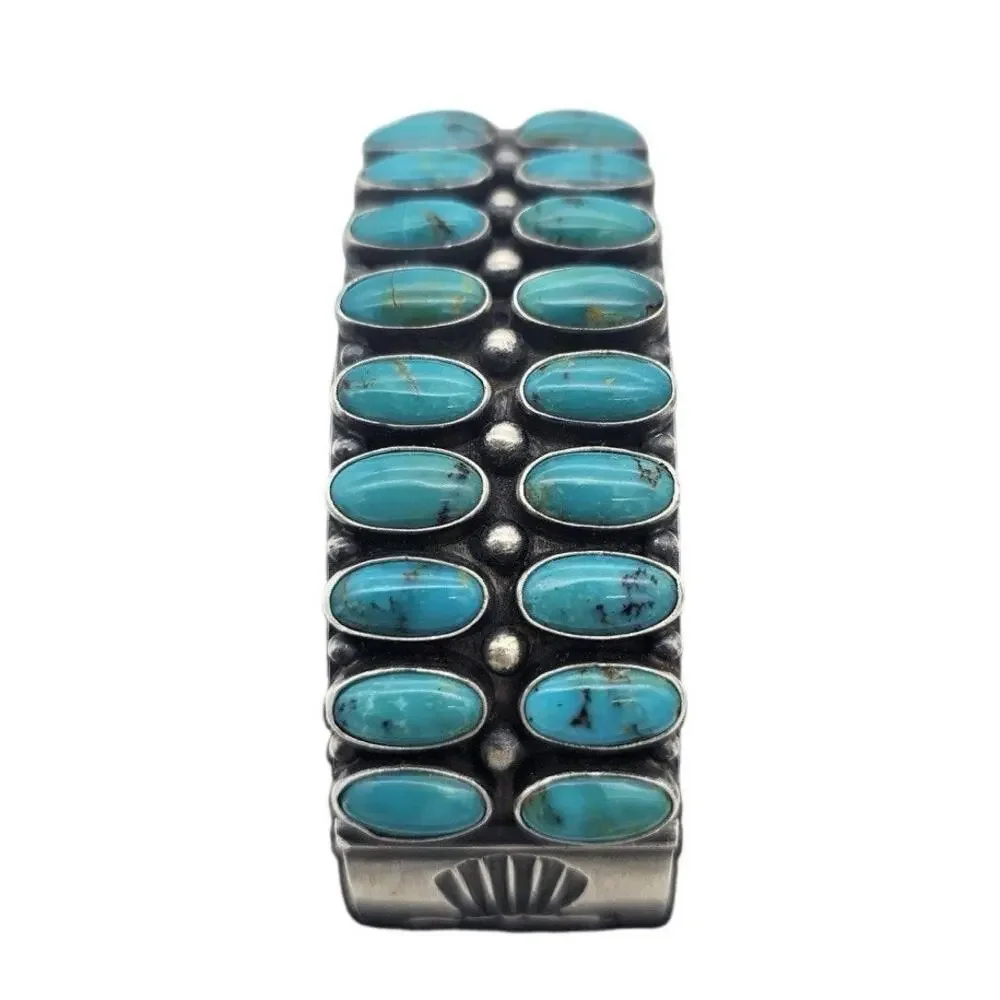 Kirk Smith Navajo Double Row Sterling Silver & Turquoise Cuff Bracelet Rare 118g